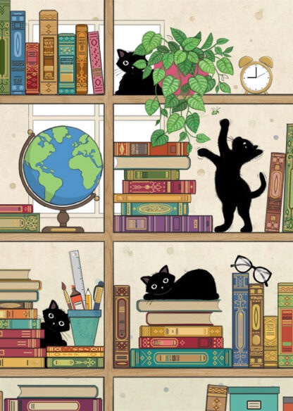 Bookcase Kitties Greeting Card