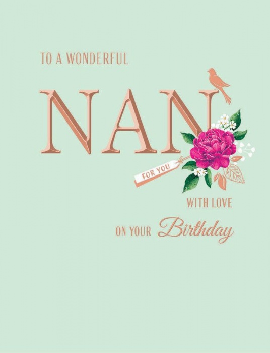 Purple Flower & Bird Nan Birthday Card