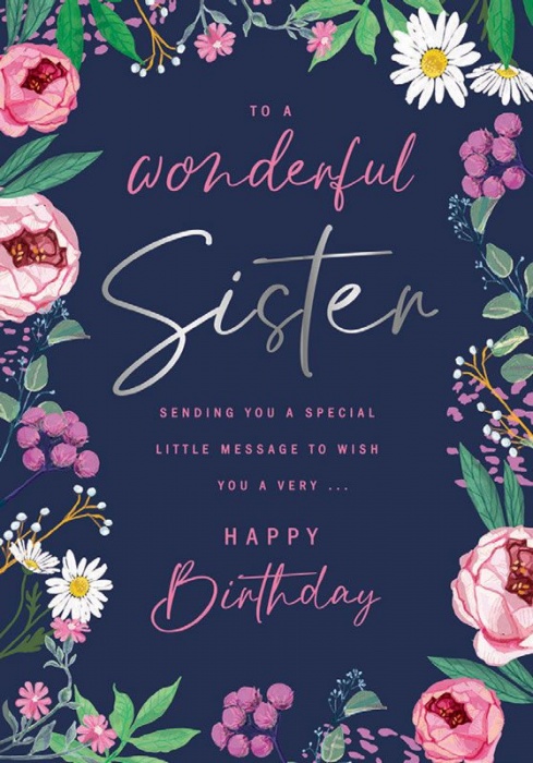 Pink Flowers & Daisies Sister Birthday Card