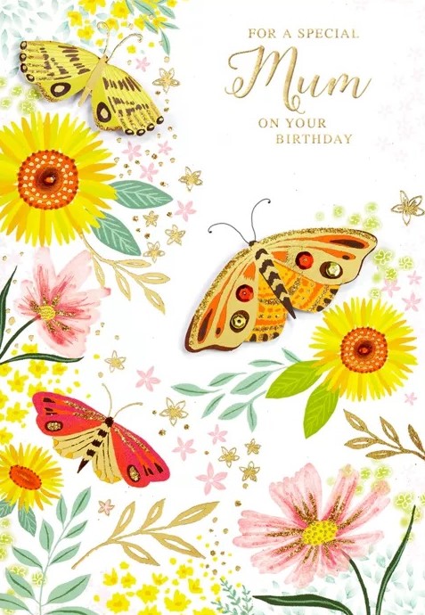 Golden Butterflies Mum Birthday Card