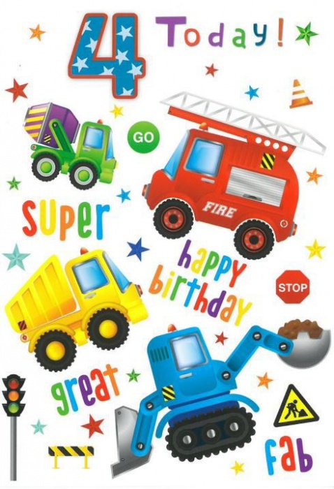 Trucks 4th Birthday Card