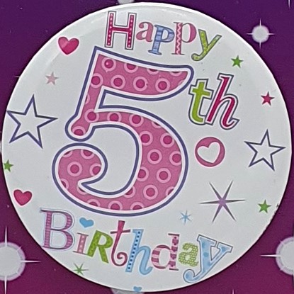 Pink Happy 5th Birthday Badge