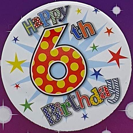 Blue Happy 6th Birthday Badge