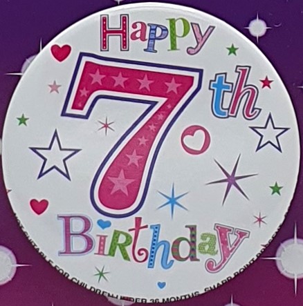 Pink Happy 7th Birthday Badge