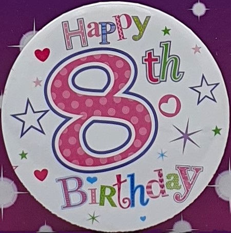 Pink Happy 8th Birthday Badge