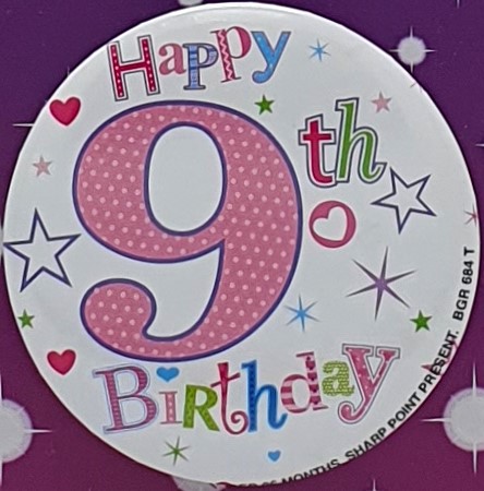 Pink Happy 9th Birthday Badge