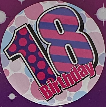 Pink Spots 18th Birthday Badge