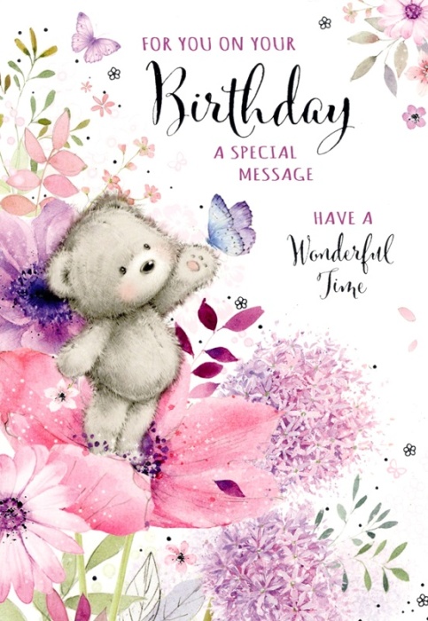 Flower Teddy Bear Birthday Card