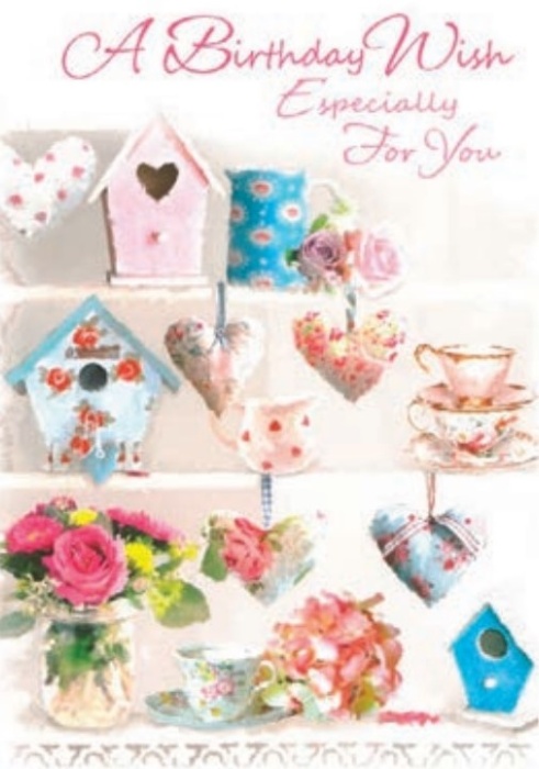 Birdhouses & Teacups Birthday Card