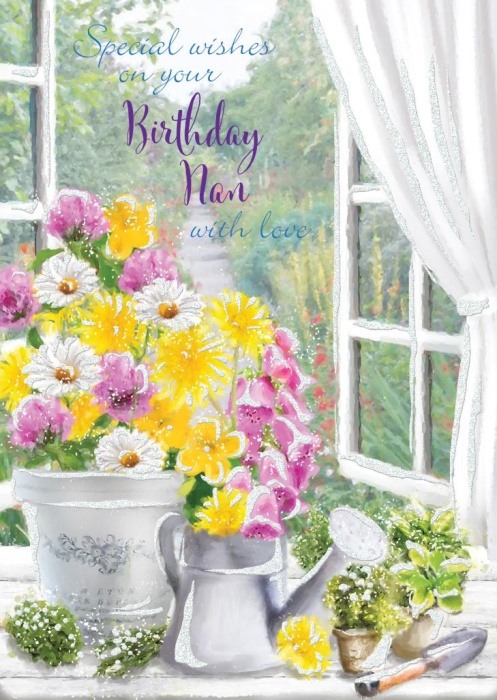 Window Flowers Nan Birthday Card