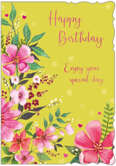 Pink Flowers Birthday Card