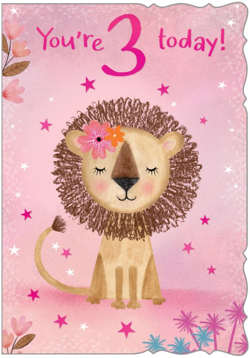 Flower Lion 3rd Birthday Card