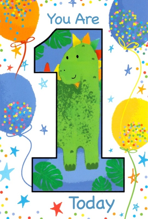 Balloons & Dinosaur 1st Birthday Card