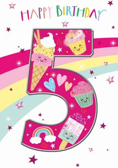 Rainbow & Ice Cream 5th Birthday Card