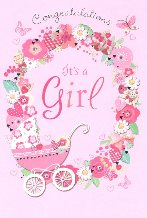 Pram New Baby Girl Card