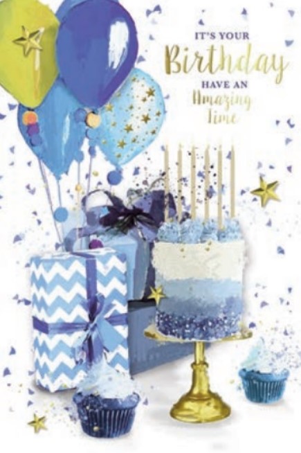 Blue Birthday Cake Birthday Card