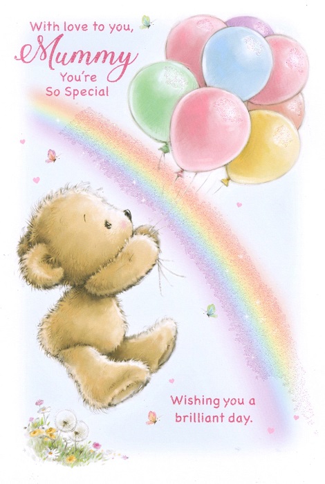 Balloons Teddy Mummy Birthday Card