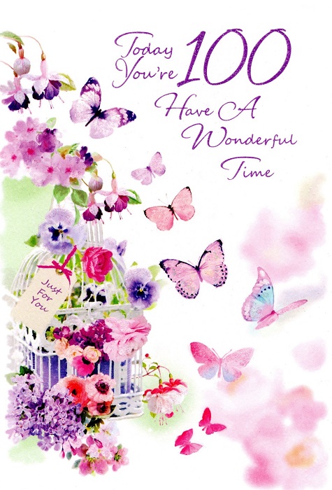 Pink Butterflies 100th Birthday Card