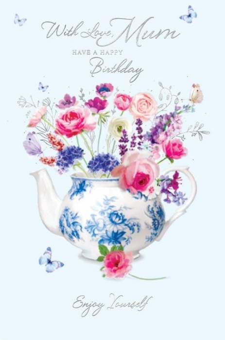 Teapot Flowers Mum Birthday Card