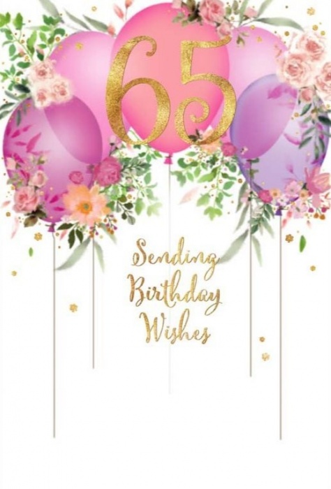 Floral Balloons 65th Birthday Card