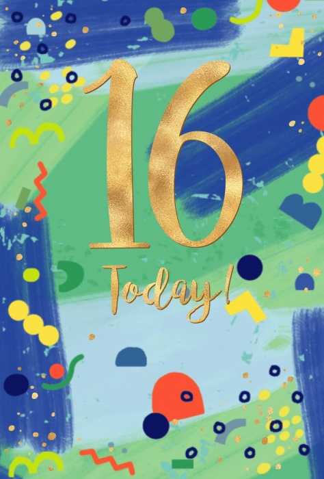 Blue Doodles 16th Birthday Card