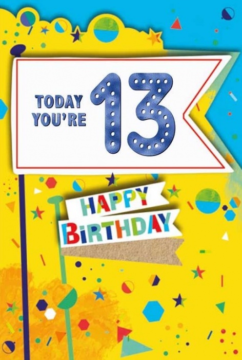 Yellow Flags 13th Birthday Card