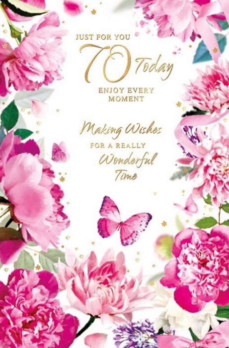 Pink Flowers 70th Birthday Card