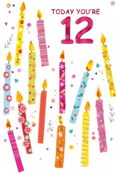 Colourful Candles 12th Birthday Card