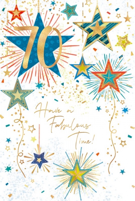Gold Stars 70th Birthday Card