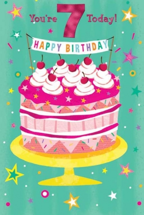 Birthday Cake 7th Birthday Card
