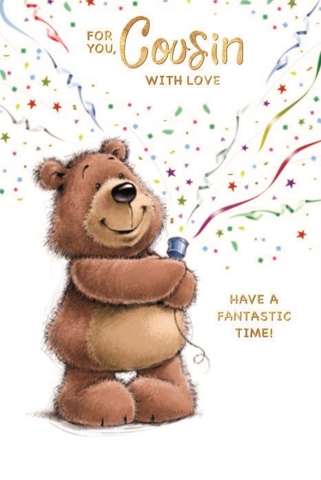 Party Popper Bear Male Cousin Birthday Card | Simon Elvin