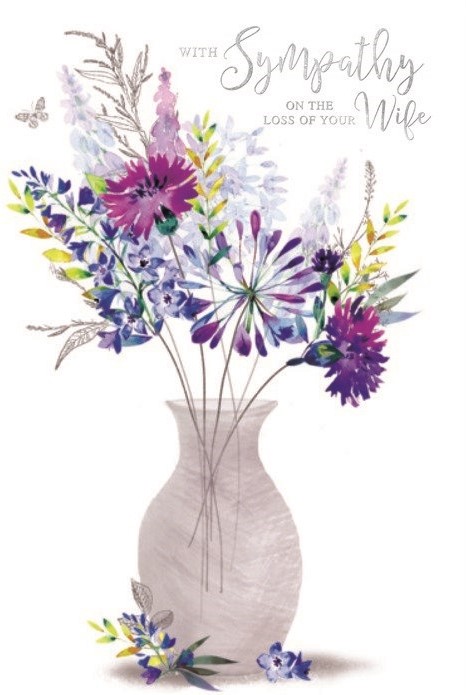 Purple Flowers Wife Sympathy Card