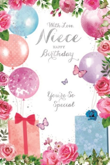 Balloons & Roses Niece Birthday Card