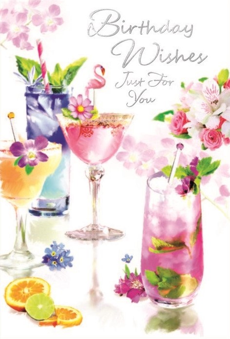 Floral Cocktails Birthday Card