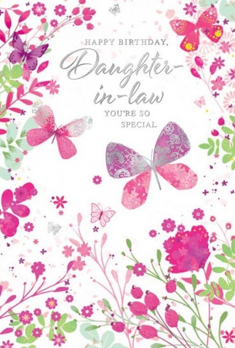 Pink Butterflies & Flowers Daughter In Law Birthday Card