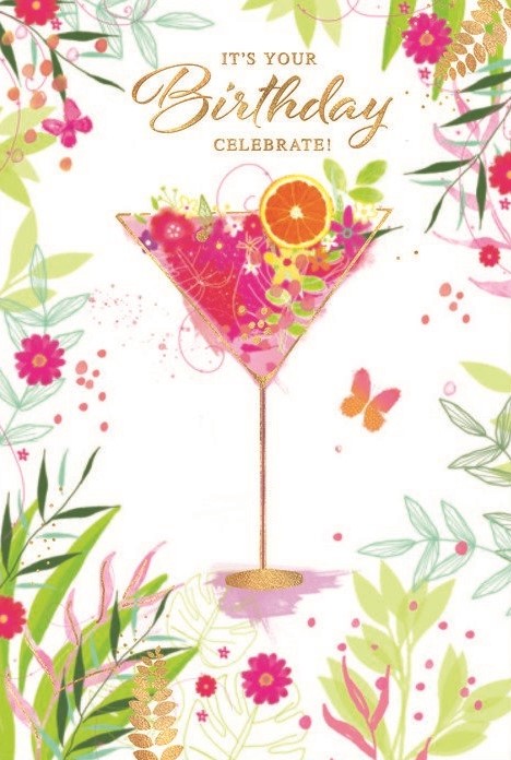 Orange Blossom Cocktail Birthday Card