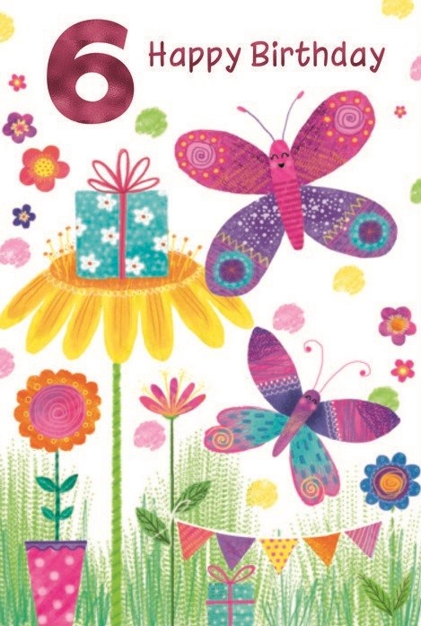 Butterflies 6th Birthday Card