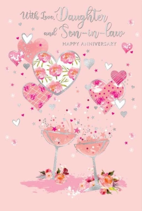 Pink Hearts Daughter & Son-In-Law Anniversary Card