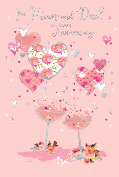 Pink Hearts Mum & Dad Anniversary Card