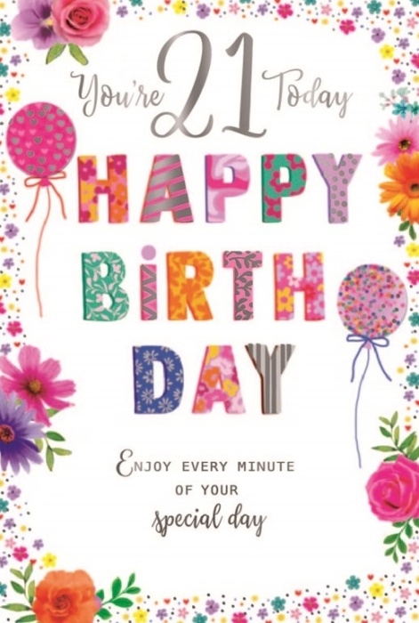 Balloons & Flowers 21st Birthday Card