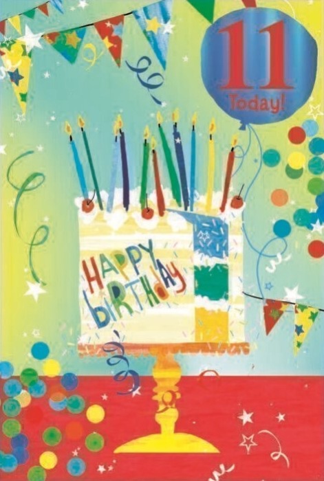 Happy Birthday Cake 11th Birthday Card