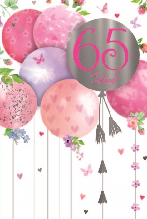 Floral Balloons 65th Birthday Card