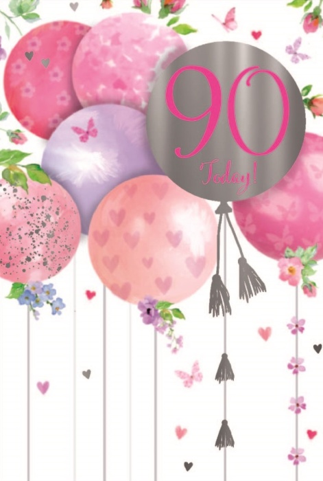 Floral Balloons 90th Birthday Card