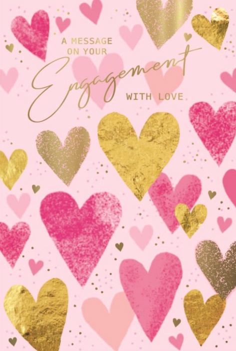 Pink & Gold Hearts Engagement Card