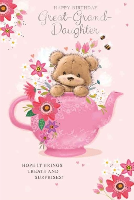 Teapot Teddy Great-Grand-Daughter Birthday Card