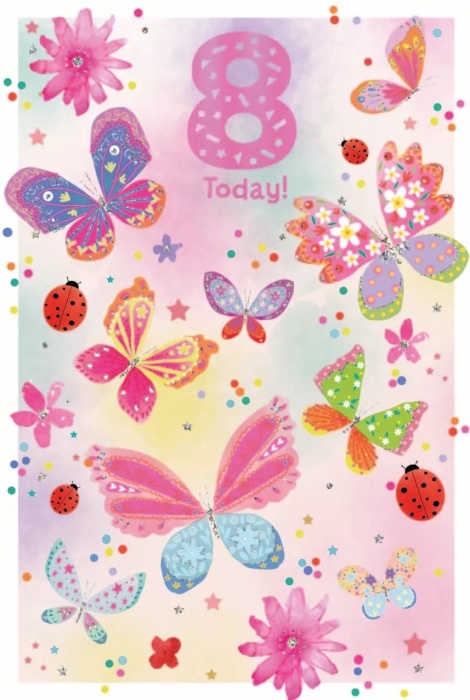 Butterflies & Ladybirds 8th Birthday Card