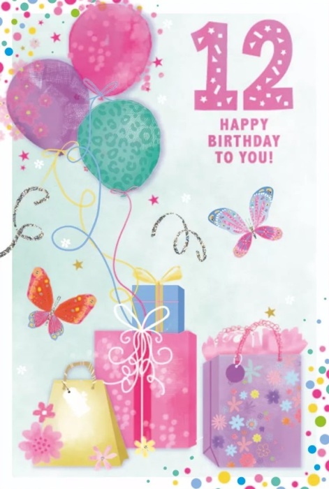 Butterflies & Presents 12th Birthday Card