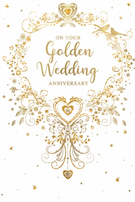 Flowers & Hearts Garland Golden Anniversary Card