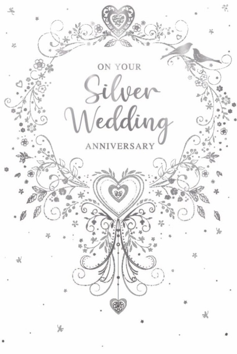 Flowers & Hearts Garland Silver Anniversary Card