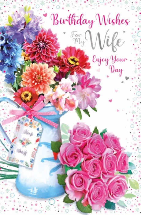 Pink Flowers Wife Birthday Card